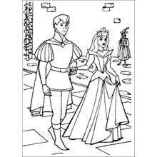 Dibujo de La Bella Durmiente paseando de la mano con el príncipe para colorear Dibujo de La Bella Durmiente paseando de la mano con el príncipe para colorear