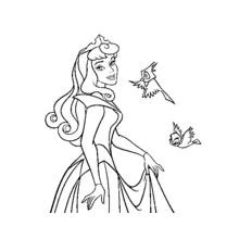 Dibujo de La Bella Durmiente con dos pajaritos para colorear Dibujo de La Bella Durmiente con dos pajaritos para colorear