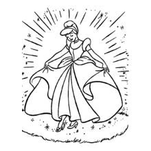 Dibujo de Princesa con vestido de baile girando entre destellos para colorear Dibujo de Princesa con vestido de baile girando entre destellos para colorear