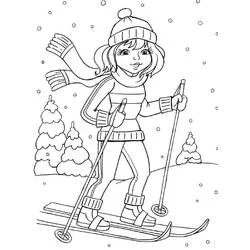 Dibujo de Niña esquiando en la nieve para colorear