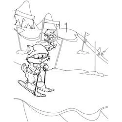 Dibujo de Gatos de esquí bajando una pista de slalom para colorear