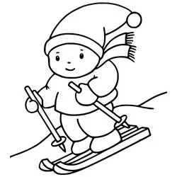 Dibujo de Niño pequeño esquiando en la pendiente para colorear