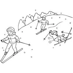 Dibujo de Niños esquiando en la pista para colorear