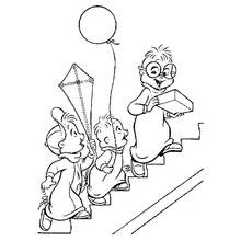 Dibujo de Alvin y the Chipmunks subiendo escaleras para colorear Dibujo de Alvin y the Chipmunks subiendo escaleras para colorear