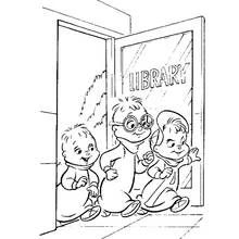 Dibujo de Alvin y the Chipmunks saliendo de la biblioteca para colorear Dibujo de Alvin y the Chipmunks saliendo de la biblioteca para colorear