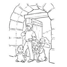 Dibujo de Alvin y the Chipmunks con Dave en una puerta de piedra para colorear Dibujo de Alvin y the Chipmunks con Dave en una puerta de piedra para colorear