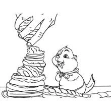 Dibujo de Alvin y the Chipmunks frente a una torre de panqueques para colorear Dibujo de Alvin y the Chipmunks frente a una torre de panqueques para colorear