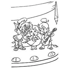 Dibujo de Alvin y the Chipmunks actuando en el escenario para colorear Dibujo de Alvin y the Chipmunks actuando en el escenario para colorear