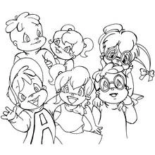 Dibujo de Alvin y the Chipmunks en foto de grupo con las Chipettes para colorear Dibujo de Alvin y the Chipmunks en foto de grupo con las Chipettes para colorear