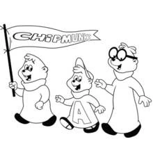 Dibujo de Alvin y the Chipmunks desfilando con una bandera para colorear Dibujo de Alvin y the Chipmunks desfilando con una bandera para colorear
