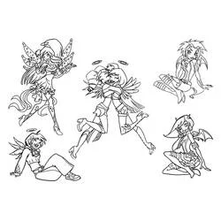 Dibujo de Amigos Ángeles personajes en varias poses para colorear Dibujo de Amigos Ángeles personajes en varias poses para colorear