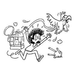 Dibujo de Anatole Latuile perseguido por un loro escapado para colorear