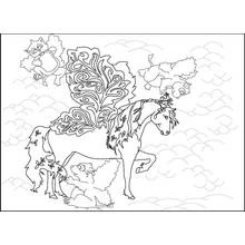 Dibujo de Bella Sara caballo alado con gatitos voladores para colorear