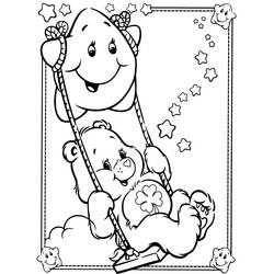 Dibujo de Care Bear en un columpio con un amigo para colorear Dibujo de Care Bear en un columpio con un amigo para colorear