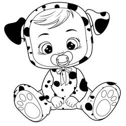 Dibujo de Dotty sentada con disfraz de dálmata para colorear