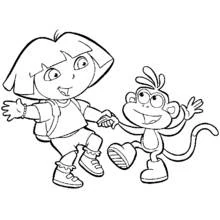 Dibujo de Dora la Exploradora bailando con Botas el mono para colorear
