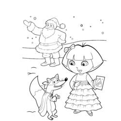 Dibujo de Dora la Exploradora con Papá Noel y Swiper para colorear