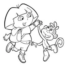 Dibujo de Dora la Exploradora chocando la mano con Botas para colorear