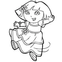 Dibujo de Dora la Exploradora bailando alegremente para colorear
