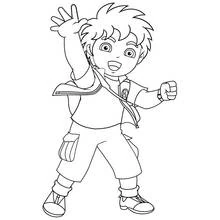 Dibujo de Diego saludando con reloj de pulsera y bolsa de cintura para colorear
