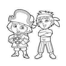 Dibujo de Diego y Dora disfrazados de pirata y explorador para colorear