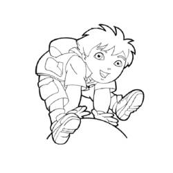 Dibujo de Diego agachado con su mochila para colorear