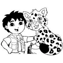 Dibujo de Go Diego con un jaguar moteado para colorear