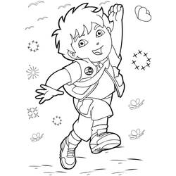 Dibujo de Diego corriendo alegremente al aire libre para colorear