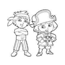 Dibujo de Diego y Dora disfrazados de piratas para colorear