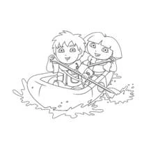 Dibujo de Go Diego y Dora haciendo rafting en el río para colorear