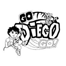 Dibujo de Diego colgado de una cuerda con el logo Go Diego para colorear