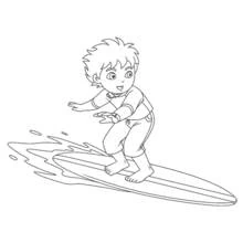 Dibujo de Diego surfeando sobre una ola para colorear