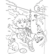 Dibujo de Diego en tirolina por la selva para colorear