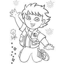 Dibujo de Diego saludando con una gran sonrisa para colorear