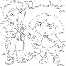 Dibujo de Go Diego! y Dora en el bosque para colorear