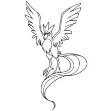 Dibujo de Criatura ave con larga cola ondulada para colorear