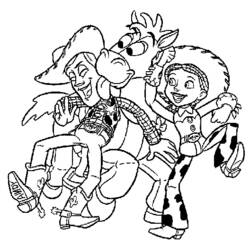 Dibujo de Woody, Jessie y Perdigón celebrando para colorear