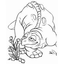 Dibujo de Dinosaurio oliendo bayas en una planta para colorear