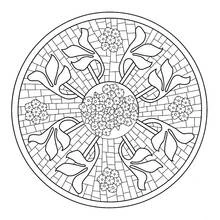 Dibujo de Mandala floral con fondo de mosaico para colorear