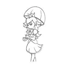 Dibujo de Princesa con corona sosteniendo un paraguas para colorear