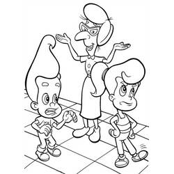 Dibujo de Jimmy Neutron con su maestra y un compañero para colorear