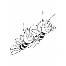 Dibujo de La Abeja Maya volando de la mano con Willy para colorear
