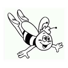 Dibujo de La Abeja Maya volando con una gran sonrisa para colorear