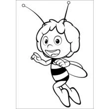 Dibujo de La Abeja Maya volando con una gran sonrisa para colorear