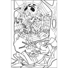 Dibujo de La Abeja Maya cerca de una telaraña con amigos insectos para colorear