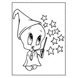 Dibujo de Piolín vestido de mago con estrellas mágicas para colorear