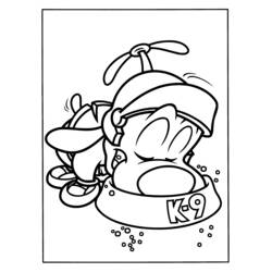 Dibujo de Pequeño pájaro con gorra de hélice y collar K-9 para colorear