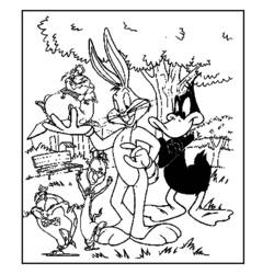 Dibujo de Bugs Bunny, Daffy Duck y sus amigos en el parque para colorear