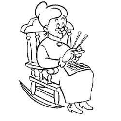 Dibujo de Abuela tejiendo en una mecedora para colorear
