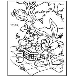 Dibujo de Bugs Bunny de picnic con una amiga para colorear